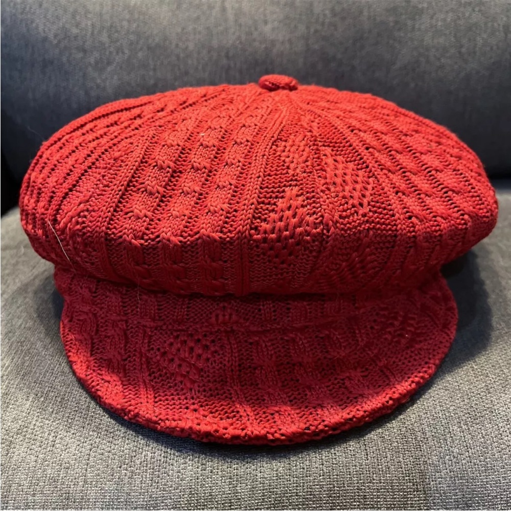 Ladies Red Cable Knit Newsboy Hat